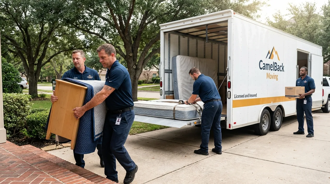 Crew loading residential truck for cross-state move from Saint Elmo, IL