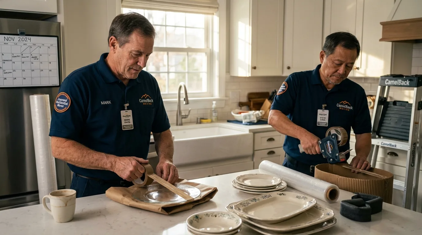 Professional crew packing kitchen dishware in Saint Elmo, IL